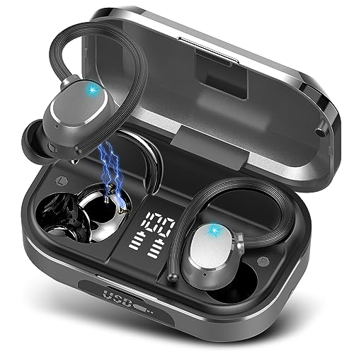 POMUIC Bluetooth Kopfhörer Sport, Kopfhörer Kabellos Bluetooth 5.3 mit HD Mic,120 Stunden Spielzeit Kopfhörer mit LED-Anzeige, Deep Bass, IP7 wasserdichte Ohrhörer für Arbeit Studium Sport, Silber von POMUIC