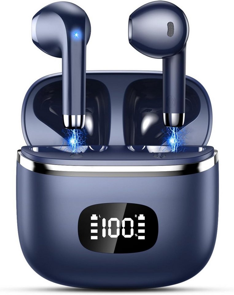 POMUIC Kabellos Bluetooth 5.3 mit 4 ENC Noise Cancelling Mic In-Ear-Kopfhörer (Hohe Klangqualität mit aktiver Geräuschunterdrückung für ein immersives Hörerlebnis, 40H Spielzeit mit LED IP7 Wasserdicht in Ear Ohrhörer fürArbeitStudium) von POMUIC