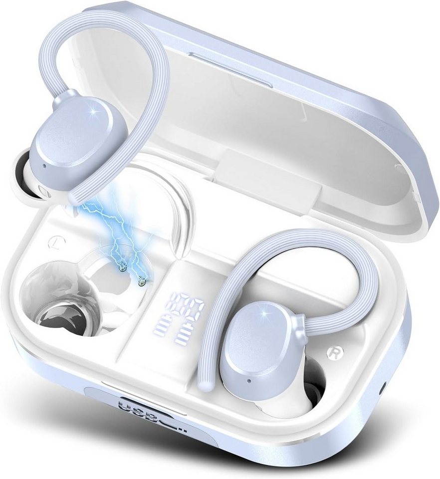 POMUIC Kabellos Bluetooth 5.3 mit HD Mic, 120 Stunden Spielzeit Sport In-Ear-Kopfhörer (Kraftvoller Stereosound und automatisches Pairing für mühelosen Musikgenuss unterwegs, mit LED-Anzeige, Deep Bass, IP7 Wasserdichte Ohrhörer mit Ohrhaken) von POMUIC
