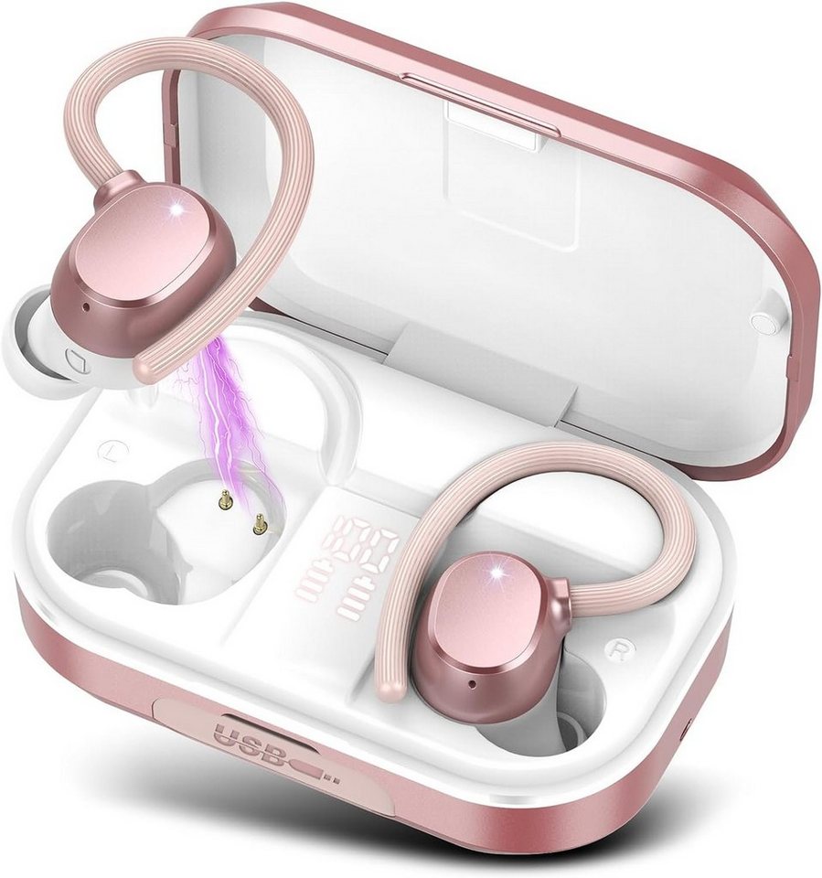 POMUIC Kabellos Bluetooth 5.3 mit HD Mic, 120 Stunden Spielzeit Sport In-Ear-Kopfhörer (Sport Kopfhörer mit dynamischen Treibern für ein intensives Musikerlebnis, mit LED-Anzeige, Deep Bass, IP7 Wasserdichte Ohrhörer mit Ohrhaken) von POMUIC