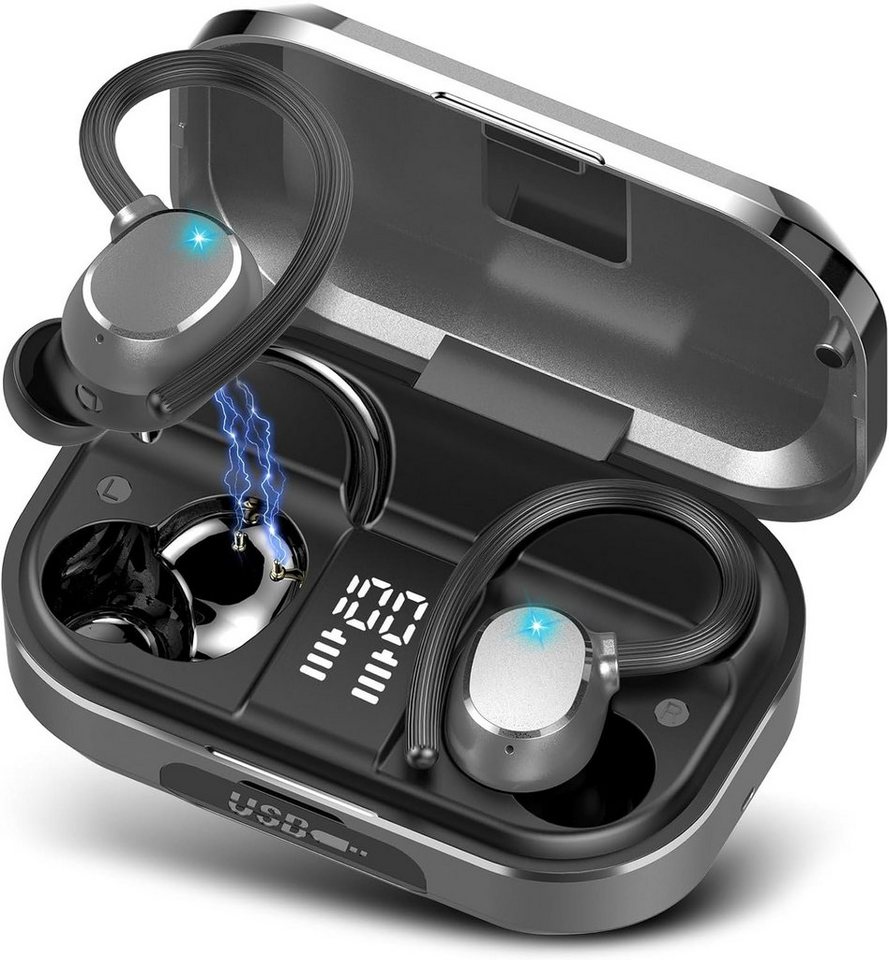 POMUIC Kabellos Bluetooth 5.3 mit HD Mic, 120 Stunden Spielzeit Sport In-Ear-Kopfhörer (Stabile Verbindung und schnelles Aufladen für ununterbrochenen Hörgenuss den ganzen Tag, mit LED-Anzeige, Deep Bass, IP7 Wasserdichte Ohrhörer mit Ohrhaken) von POMUIC