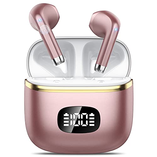 POMUIC Wireless Bluetooth 5.3 Headphones with 4 ENC Noise Cancelling Mic, Wireless Headphones In Ear HiFi Stereo, 40 Hours Playtime, Roségold von POMUIC