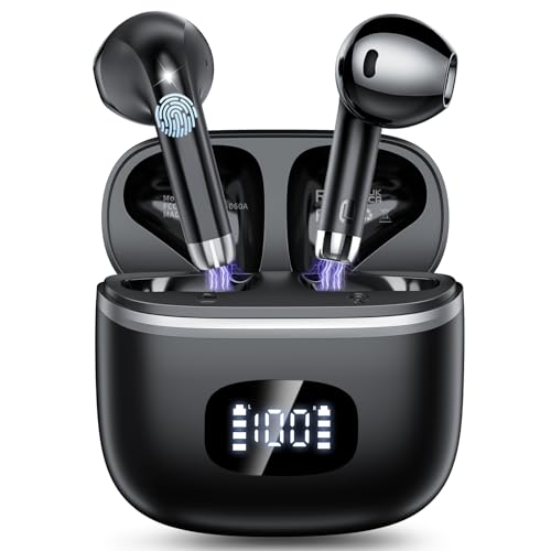 POMUIC Bluetooth Kopfhörer, Kopfhörer Kabellos Bluetooth 5.4 mit 4 ENC Noise Cancelling Mic, In Ear Kopfhörer Kabellos HiFi Stereo 40 std Spielzeit, LED-Anzeige, Ohrhörer für Arbeit Spiel Sport von POMUIC