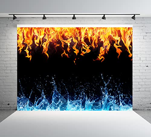 Party-Hintergrund mit Feuerflammen und Sonnenschein, goldenes Feuer und Eis, Dekorationen für Party, künstlerisches blaues Wasser, Vinyl, Fotohintergrund, Selfie, Geburtstag, Lagerfeuer, Party-Hintergrund mit Feuerflammen und Sonnenschein, goldenes Feuer und Eis, Dekorationen für Party, künstlerisches blaues Wasser, Vinyl, Fotohintergrund, Selfie, Geburtstag, Lagerfeuer, von PONNYC