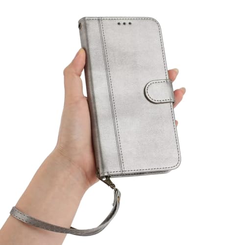 PONRFEKT für OnePlus Nord N20 5G Hülle mit 1 Trageschlaufe,Premium PU Leder Handyhülle Magnetisch Folio Flip Brieftasche,Kartenfächer,Kickstand,stoßfeste Schutzhülle,Grau von PONRFEKT