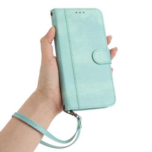 PONRFEKT für Tecno Spark 6 GO Hülle mit 1 Trageschlaufe,Premium PU Leder Handyhülle Magnetisch Folio Flip Brieftasche,Kartenfächer,Kickstand,stoßfeste Schutzhülle,Mint von PONRFEKT