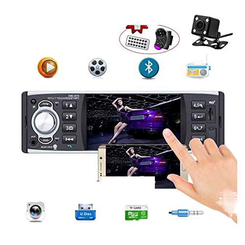 Auto Radio 1 Din 4inch HD USB/SD/FM Stereo Bluetooth MP5 Telefonspieler RDS Berührungssensitiver Bildschirm TF WMA USB RCA,Kompatibel Mit Den Meisten GeräTen(with Camera) von POOIQX