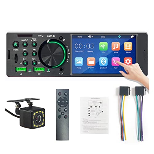 Auto Radio Audio 1 DIN 4,1 "Touchscreen Bluetooth Stereo MP3/MP5 Player Fm Empfänger mit farbenfrohen Lichtern Fernbedienung,Kompatibel Mit Den Meisten GeräTen(7805C with Camera) von POOIQX