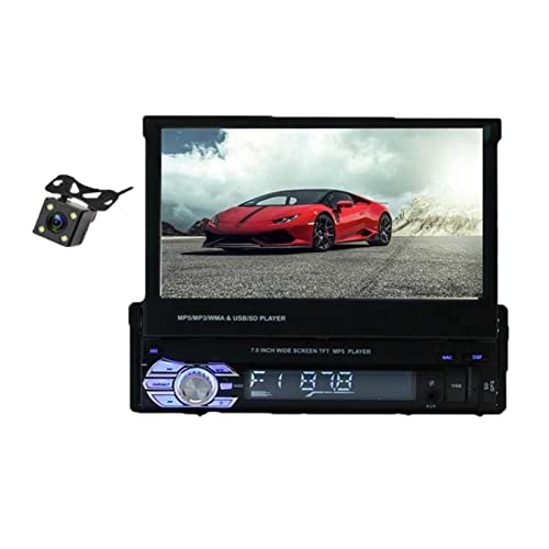 Retraktierbar 1 DIN -Radio -Auto -Stereo Audio 7 Zoll MP5 MP4 Spieler Aux/USB/tf/fm/Touchscreen/Bluetooth 3 -Sprachenmenü,Kompatibel Mit Den Meisten GeräTen(9601G wit cam) von POOIQX