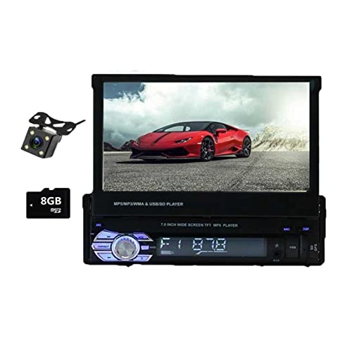 Retraktierbar 1 DIN -Radio -Auto -Stereo Audio 7 Zoll MP5 MP4 Spieler Aux/USB/tf/fm/Touchscreen/Bluetooth 3 -Sprachenmenü,Kompatibel Mit Den Meisten GeräTen(9601G with 8GMAP cam) von POOIQX