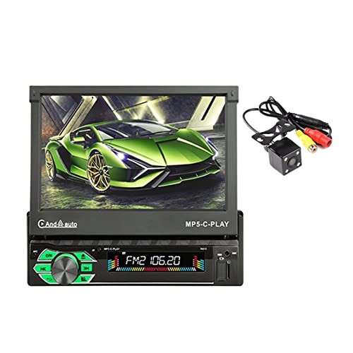 Retraktierbar 1 DIN -Radio -Auto -Stereo Audio 7 Zoll MP5 MP4 Spieler Aux/USB/tf/fm/Touchscreen/Bluetooth 3 -Sprachenmenü,Kompatibel Mit Den Meisten GeräTen(Carplay with Camera) von POOIQX