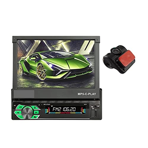 Retraktierbar 1 DIN -Radio -Auto -Stereo Audio 7 Zoll MP5 MP4 Spieler Aux/USB/tf/fm/Touchscreen/Bluetooth 3 -Sprachenmenü,Kompatibel Mit Den Meisten GeräTen(Carplay with DVR) von POOIQX