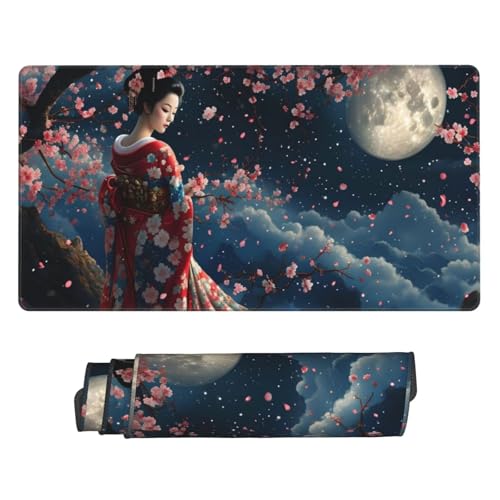 800x400 mm XXL Mauspad Japan Mousepad Frau Schreibtischunterlage mit rutschfeste Gummibasis, WassXerdicht Mouse Pad mit Vernähte Kanten, Office Gaming Zubehör Desk Deko, Geschenke für Frauen U-605 von POOJNNPP