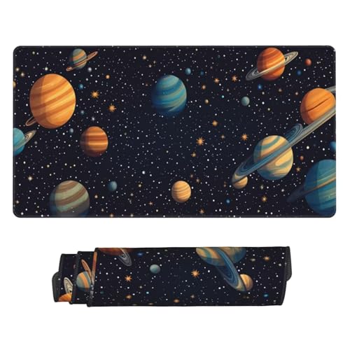 Gaming Mauspad XXL 500 X 250 MM, Universum Mauspad Sternenhimmel Mousepad Groß 50 X 25 cm, Schreibtischunterlage Gaming Zubehör mit Vernähte Kanten for Verbessert Präzision und Geschwindigkei U-875 von POOJNNPP