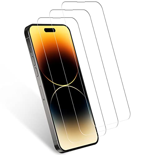 POOPHUNS Schutzfolie für Panzerglas für iPhone 14 Pro, 3D Kante Glasfolie, 9H Härte Panzerfolie, HD Klar Displayschutzfolie, Anti-Fingerprint und blasenfrei, Kratzfest - 3 Stück von POOPHUNS