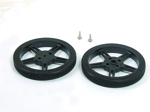 POPESQ® 2 Stk. x Rad mit Reifen 56mm für Servo Motor 360° Kunststoff Schwarz mit Gummi #A5925 von POPESQ
