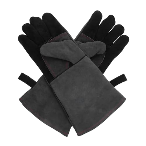 POPETPOP 1 Paar Grillhandschuhe Grill hitzebeständige Handschuhe Kaminhandschuhe Lagerfeuer-Handschuhe Heizhandschuhe Küchenhandschuhe für Backofen Ofenhandschuh Rindsleder von POPETPOP