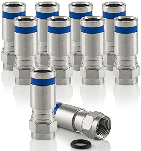 POPPSTAR 10x SAT F-Quick Mount Stecker, F-Kompressionsstecker für Koaxial-Kabel, Antennenkabel, Satellitenkabel bis 7,5mm,Witterungsbeständig, Silber von POPPSTAR