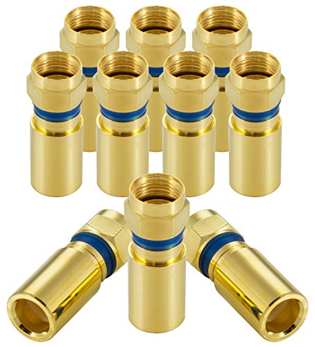 POPPSTAR 10x SAT F-Quick Mount Stecker, F-Kompressionsstecker für Koaxial-Kabel, Antennenkabel, Satellitenkabel bis 7,5mm,Witterungsbeständig, vergoldet von POPPSTAR