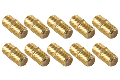 POPPSTAR 10x SAT Koaxialkabel Kupplung (F-Verbinder (Buchse auf Buchse) für 4-8,2 mm Coax Kabel mit F-Stecker), Verbindungsstecker für Koax - Antennenkabel, vergoldet von POPPSTAR