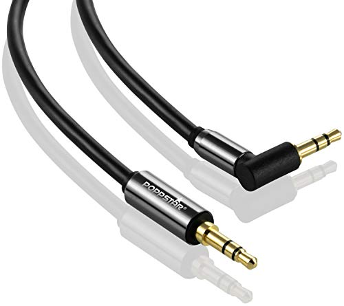 POPPSTAR 1m Audio Kabel Klinke (3,5mm Klinkenkabel gerade-90°, vergoldet), Kopfhörerkabel - Lautsprecherkabel für Kopfhörer, Smartphone, MP3 player, Auto Kfz Autoradio uvm. von POPPSTAR