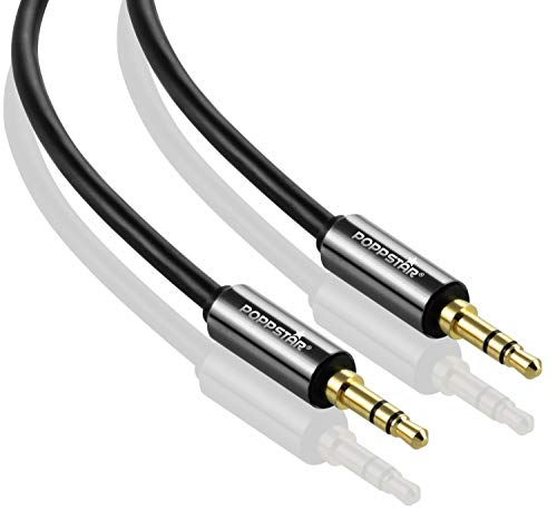 POPPSTAR 1m Audio Kabel Klinke (3,5mm Klinkenkabel vergoldet), Kopfhörerkabel - Lautsprecherkabel für Kopfhörer, Smartphone, MP3 player, Auto Kfz Autoradio, schwarz von POPPSTAR