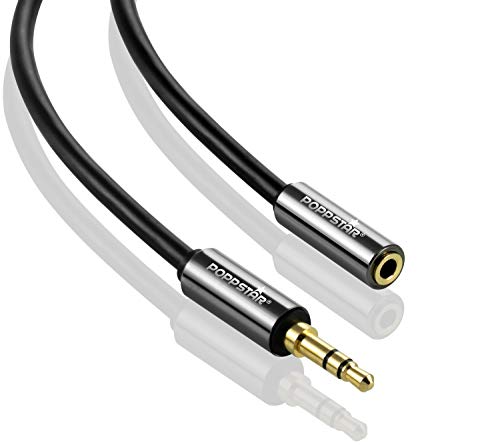 POPPSTAR 1m Audio Kabel Klinke (Klinkenkabel, 3,5mm Stecker auf Buchse, vergoldet), Verlängerungskabel für Kopfhörer, Smartphone, MP3 player, Auto Kfz Autoradio, schwarz von POPPSTAR