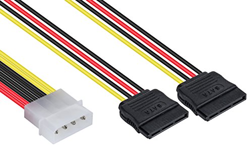 POPPSTAR 1x 10 cm Sata 3 Strom-Adapter Y-Kabel (Stromkabel Splitter - 1x 4-pin Molex Stecker auf 2X 15-pin Sata Buchse) von POPPSTAR