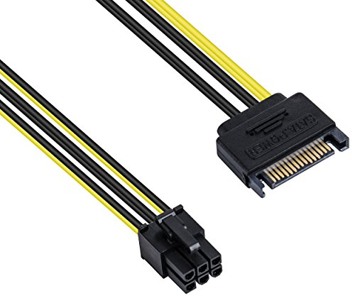 POPPSTAR 1x 20 cm PCI-Express Grafikkarten-Stromkabel (15-pol Sata Stromstecker (w) auf PCIe 6-polig (m)), Adapter für Stromversorgung von POPPSTAR