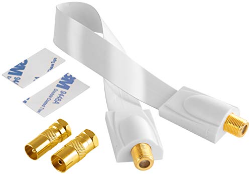 POPPSTAR 28cm SAT Fensterdurchführung (0,2 mm Fensterdurchführung SAT Kabel sehr flach), 2x F-Stecker (1x auf Antennenstecker/Antennenbuchse), 2 Klebepads, weiß von POPPSTAR