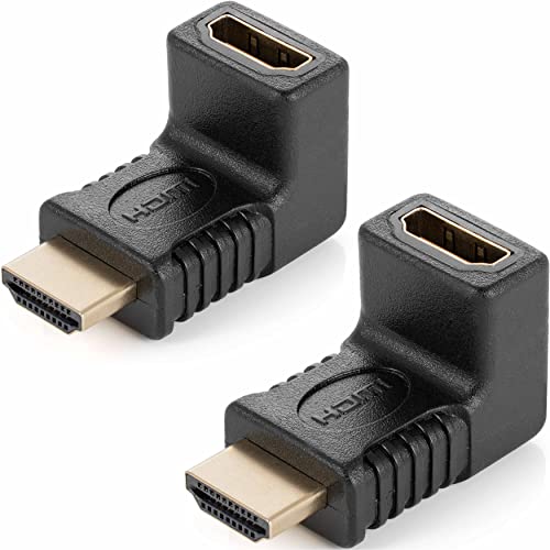 POPPSTAR 2X HDMI Winkelstecker 90 Grad (TV Winkeladapter Eck, Stecker auf Buchse, 4k UHD 2160p), Winkel Adapter für Verlängerung Kupplung Kabel, vergoldete Kontakte von POPPSTAR