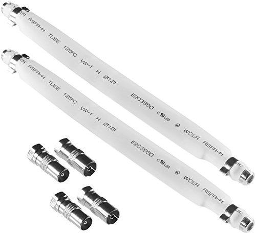 POPPSTAR 2x 21,5cm SAT Fensterdurchführung (2 mm Fensterdurchführung SAT Kabel flach), 4x F-Stecker (2x auf Antennenstecker, 2x auf Antennenbuchse), weiß von POPPSTAR