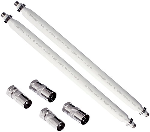 Poppstar 2x 31,5cm SAT Fensterdurchführung, Türdurchführung (flach 2 mm) für Koax Kabel Kupplung, 4x F-Stecker (2x auf Antennenstecker, 2x auf Antennenbuchse), weiß von POPPSTAR