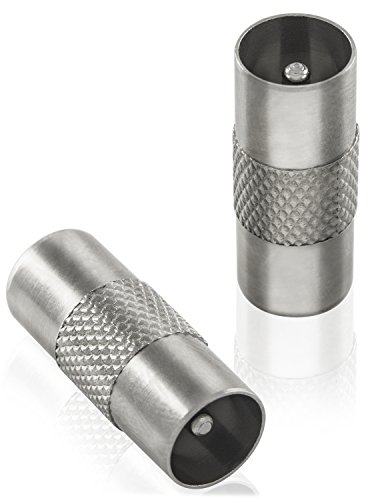 POPPSTAR 2x SAT-Adapter (IEC Antennenstecker auf Stecker), für Koaxialkabel - Antennenkabel, silbern von POPPSTAR