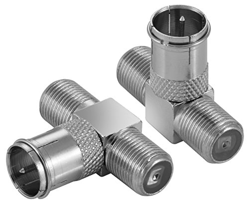 POPPSTAR 2x Sat TV Coax Verteiler T-Stück (F-Quickstecker: 2x F-Buchse 1x F-Stecker) Antennen Splitter Adapter für Koaxialkabel, Antennenkabel, silbern von POPPSTAR