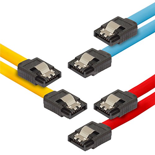 POPPSTAR 3x SATA Kabel SSD/HDD (0,5m SSD Datenkabel/SATA 3 Kabel SSD, 2 gerade Stecker) bis zu 6 Gbit/s, gelb, rot, blau von POPPSTAR
