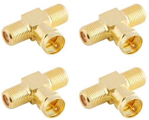 Poppstar 4x SAT TV Coax Verteiler T-Stück (2x F-Buchse auf 1x F-Stecker), F-Adapter Antennenkabel Adapter Splitter für Koaxialkabel - Antennenkabel (Antennenadapter Kupplung), vergoldete Kontakte von POPPSTAR