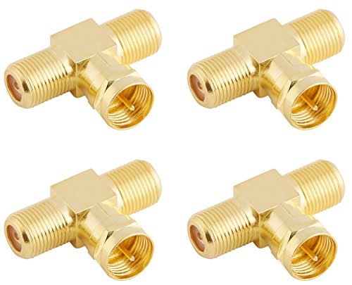 POPPSTAR 4X SAT TV Coax Verteiler T-Stück (2X F-Buchse auf 1x F-Stecker), F-Adapter Antennenkabel Adapter Splitter für Koaxialkabel - Antennenkabel (Antennenadapter Kupplung), vergoldete Kontakte von POPPSTAR