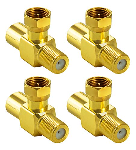 POPPSTAR 4x Sat TV Coax Adapter Verteiler T-Stück (F-Stecker auf IEC Antennenbuchse und F-Buchse), vergoldet von POPPSTAR