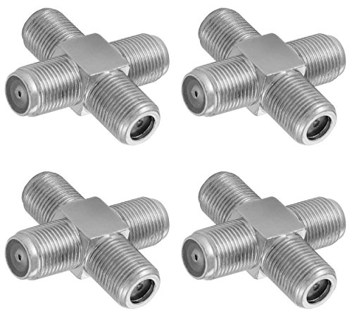 POPPSTAR 4x Sat TV Coax Verteiler Kreuz-Stück (4x F-Buchse) Antennen Splitter Adapter für Koaxialkabel, Antennenkabel, silbern von POPPSTAR