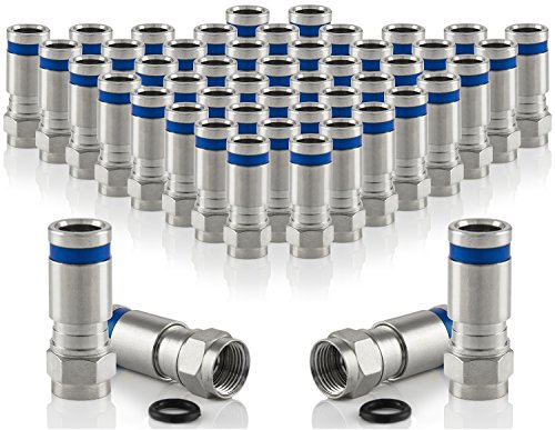POPPSTAR 50x SAT F-Quick Mount Stecker, F-Kompressionsstecker für Koaxial-Kabel, Antennenkabel, Satellitenkabel bis 7,5mm,Witterungsbeständig, silber von POPPSTAR