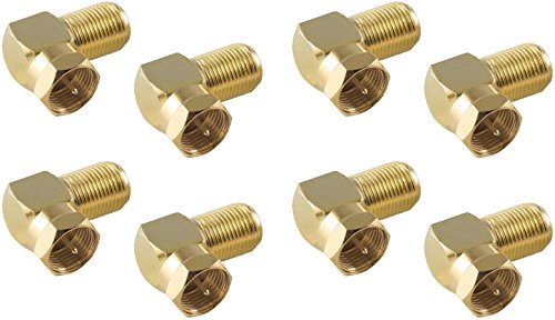 POPPSTAR 8x SAT-Winkel-Adapter (Antennen Winkeladapter 90 Grad gewinkelt) (Coax F-Kupplung auf F-Stecker) Winkelstecker für Koaxialkabel - Antennenkabel, vergoldet von POPPSTAR