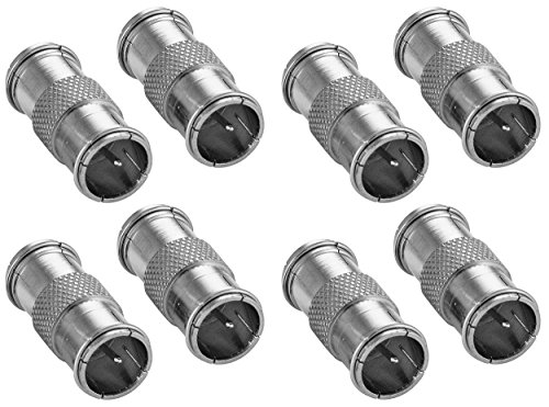 POPPSTAR 8x F-Quickstecker Kupplung (F-Quick SAT Adapter F-Stecker beidseitig), für Koaxialkabel, Antennenkabel, silbern von POPPSTAR