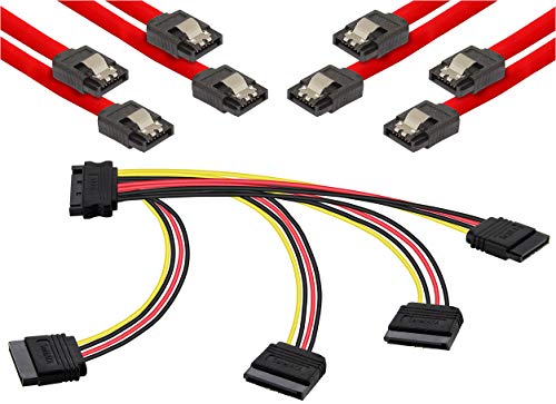 POPPSTAR SATA Kabel Set (Stecker gerade), 4x 0,5m Sata 3 Datenkabel, rot + 20cm 4-Fach Sata Y-Stromkabel Adapter von POPPSTAR