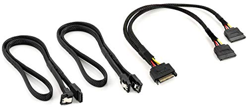 POPPSTAR Sata 3 Datenkabel mit Y Sata Stromadapter (2x 60cm Sata 3 Kabel (Stecker 1x gerade, 1x gerade-90°), 30cm S-ATA Stromadapter (15-Pin Stecker auf 2x Buchse)), gesleevt, schwarz von POPPSTAR