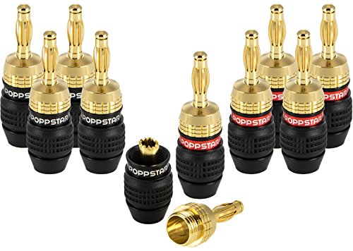 Poppstar 10x High End Bananenstecker (geschirmt, bis 6 mm², 24k vergoldet, 5X schwarz, 5X rot) von POPPSTAR