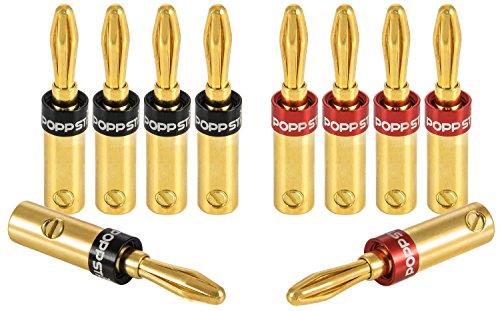 Poppstar 10x High End Bananensteckerl (bis 4 mm² verschraubt, verlötet 5 mm², 24k vergoldet, 5X schwarz, 5X rot) von POPPSTAR