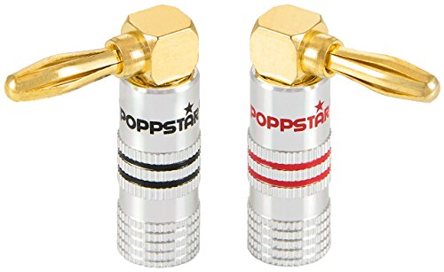 Poppstar 2X High End Bananenstecker gewinkelt (bis 6 mm², 24k vergoldete Kontakte, 1x schwarz, 1x rot) von POPPSTAR