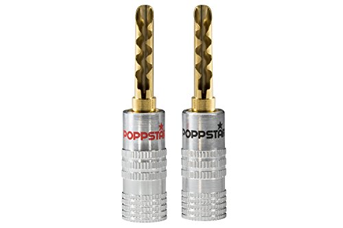 POPPSTAR 2x Hohl Bananenstecker (bis 6mm², 24k vergoldete Kontakte, 1x schwarz, 1x rot) von POPPSTAR
