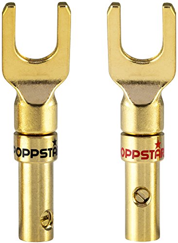 Poppstar 2X Kabelschuhe, Gabelstecker für elektrische Verbindung von Lautsprecherkabeln bis 4mm² Querschnitt, Stecker 24k vergoldet Poppstar 2X Kabelschuhe, Gabelstecker für elektrische Verbindung von Lautsprecherkabeln bis 4mm² Querschnitt, Stecker 24k vergoldet von POPPSTAR